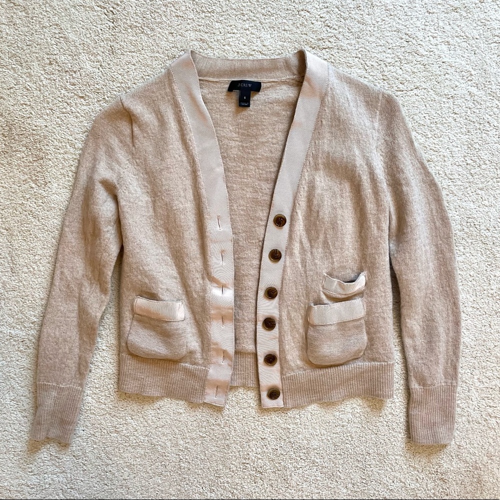 J. Crew Beige / Brown Merino Wool Cardigan Ribbon Lined - small